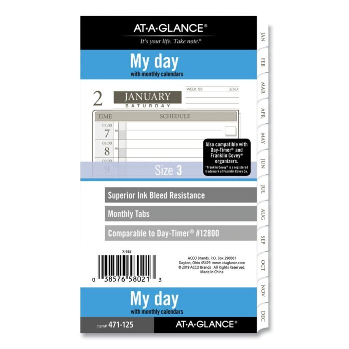 AT-A-GLANCE 1-Page-Per-Day Planner Refills, 6.75 x 3.75, White Sheets, 12-Month (Jan to Dec) 2025 (AAG47112521)