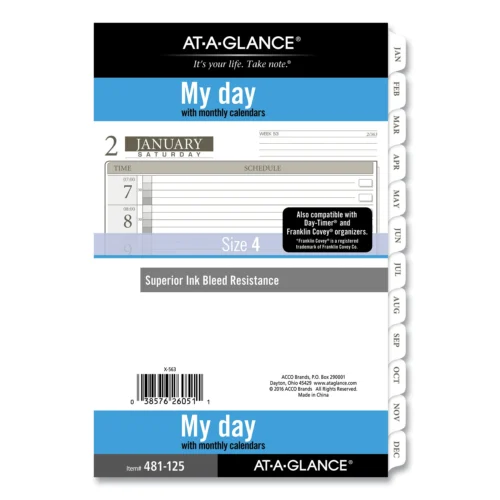 AT-A-GLANCE 1-Page-Per-Day Planner Refills, 8.5 x 5.5, White Sheets, 12-Month (Jan to Dec) 2025 (AAG48112521)