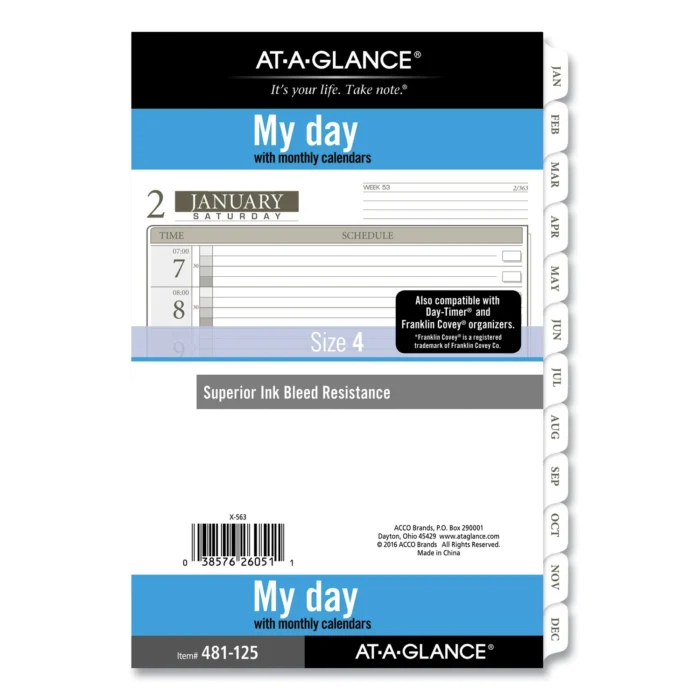 AT-A-GLANCE 1-Page-Per-Day Planner Refills, 8.5 x 5.5, White Sheets, 12-Month (Jan to Dec) 2025 (AAG48112521)