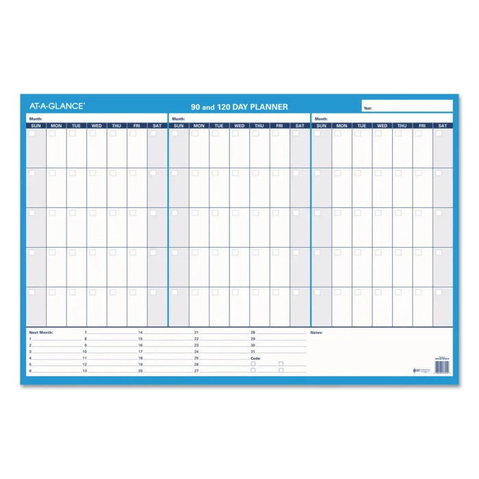 AT-A-GLANCE 90120-Day Undated Horizontal Erasable Wall Planner, 36 x 24, WhiteBlue Sheets, Undated (AAGPM23928)