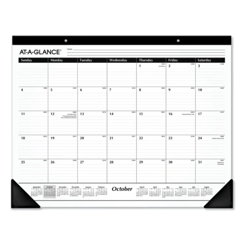 AT-A-GLANCE Academic Year Ruled Desk Pad, 21.75 x 17, White Sheets, Black Binding, Black Corners, 16-Month (Sept to Dec) 2024 to 2025 (AAGSK241600)