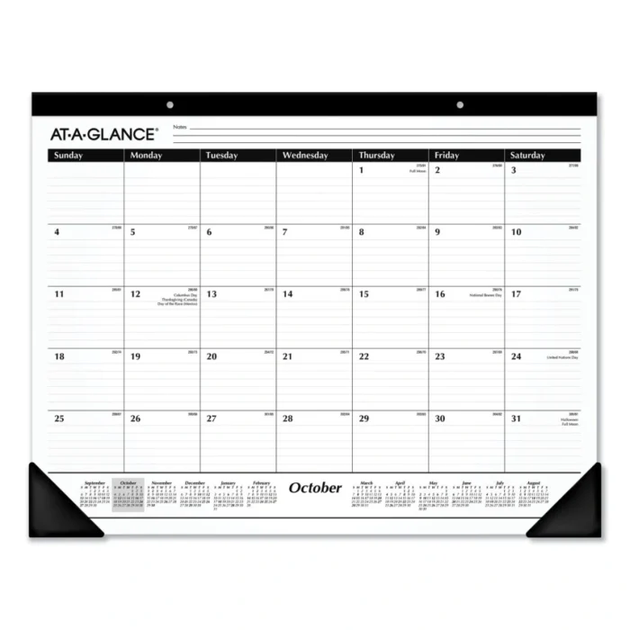 AT-A-GLANCE Academic Year Ruled Desk Pad, 21.75 x 17, White Sheets, Black Binding, Black Corners, 16-Month (Sept to Dec) 2024 to 2025 (AAGSK241600)