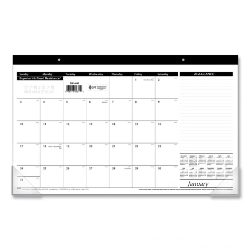 AT-A-GLANCE Compact Desk Pad, 18 x 11, White Sheets, Black Binding, Clear Corners, 12-Month (Jan to Dec) 2025 (AAGSK1400)