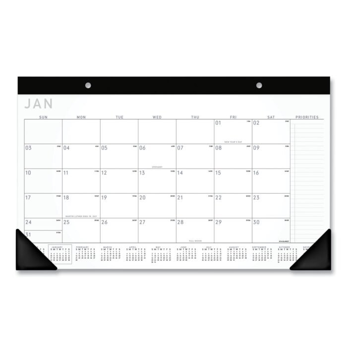 AT-A-GLANCE Contemporary Monthly Desk Pad, 18 x 11, White Sheets, Black BindingCorners,12-Month (Jan to Dec) 2025 (AAGSK14X00)