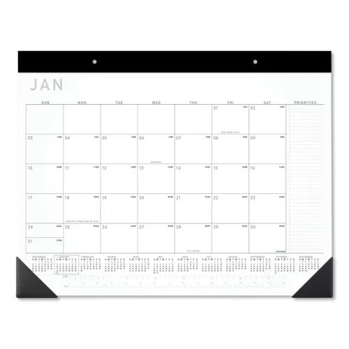 AT-A-GLANCE Contemporary Monthly Desk Pad, 22 x 17, White Sheets, Black BindingCorners,12-Month (Jan to Dec) 2025 (AAGSK24X00)