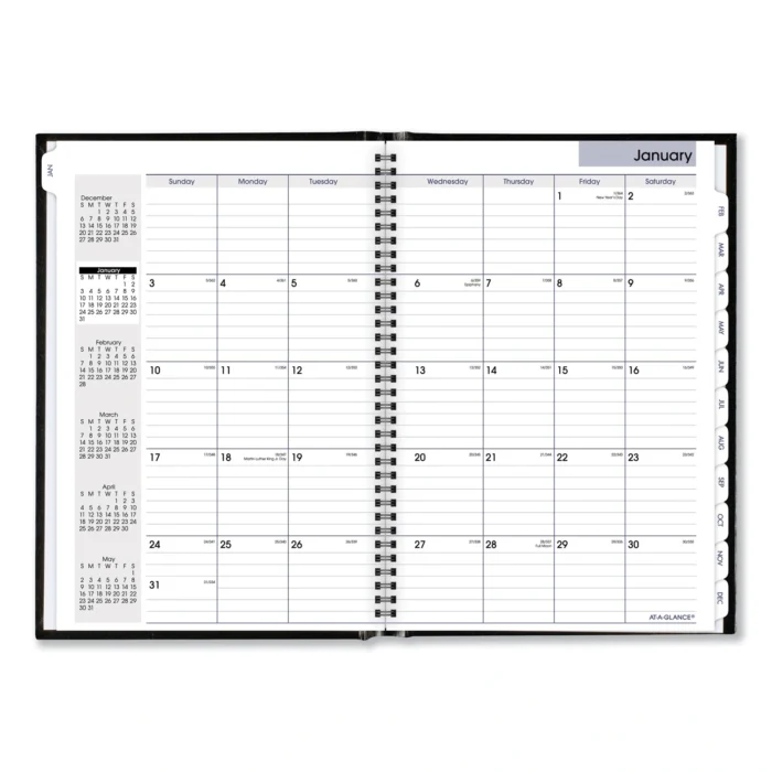 AT-A-GLANCE DayMinder Hard-Cover Monthly Planner, Ruled Blocks, 11.75 x 8, Black Cover, 14-Month Dec 2024 to Jan 2026 (AAGG470H00)