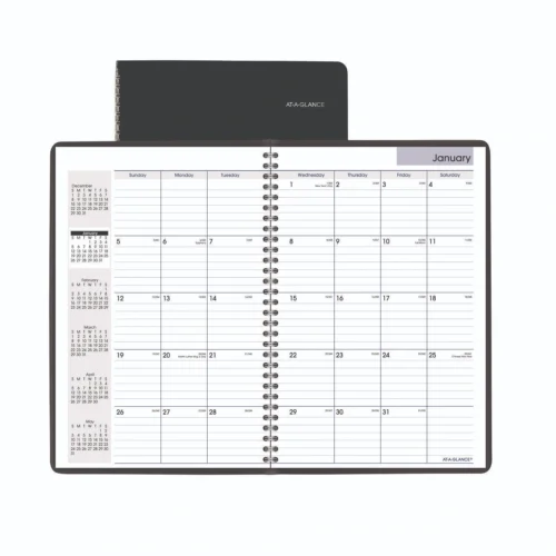 AT-A-GLANCE DayMinder Monthly Planner, Ruled Blocks, 12 x 8, Black Cover, 14-Month Dec 2024 to Jan 2026 (AAGG47000)