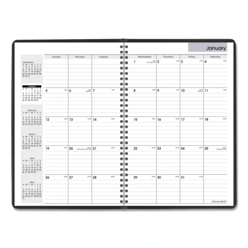 AT-A-GLANCE DayMinder Monthly Planner, Ruled Blocks, 12 x 8, Black Cover, 14-Month Dec 2024 to Jan 2026 (AAGG47000)