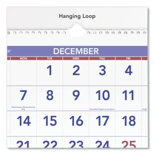 AT-A-GLANCE Deluxe Three-Month Reference Wall Calendar, Vertical Orientation, 12 x 27, White Sheets, 14-Month Dec 2024 to Jan 2026 (AAGPM1128)