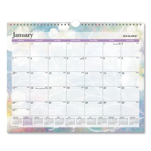 AT-A-GLANCE Dreams Monthly Wall Calendar, Seasonal Artwork, 15 x 12, Multicolor Sheets, 12-Month (Jan to Dec) 2025 (AAGPM83707)