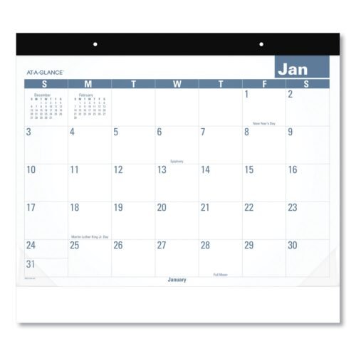 AT-A-GLANCE Easy-to-Read Monthly Desk Pad, 22 x 17, WhiteBlue Sheets, Black Binding, Clear Corners, 12-Month (Jan to Dec) 2025 (AAGSKLP2432)