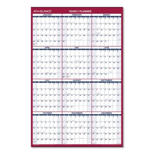 AT-A-GLANCE Erasable VerticalHorizontal Wall Planner, 24 x 36, WhiteBlueRed Sheets, 12-Month (Jan to Dec) 2025 (AAGPM2628)