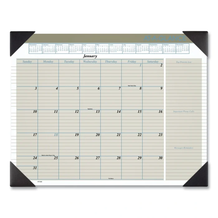 AT-A-GLANCE Executive Monthly Desk Pad Calendar, 22 x 17, White Sheets, Black Corners, 12-Month (Jan to Dec) 2025 (AAGHT1500)