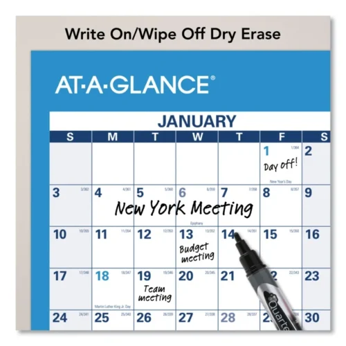 AT-A-GLANCE Horizontal ReversibleErasable Wall Planner, 36 x 24, WhiteBlue Sheets, 12-Month (Jan to Dec) 2025 (AAGPM20028)