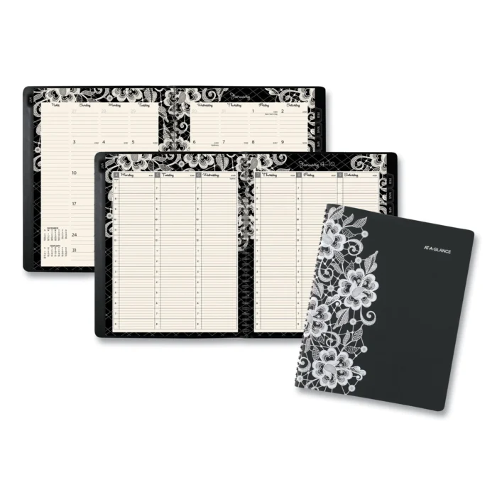 AT-A-GLANCE Lacey Weekly Block Format Professional Appointment Book, Lacey Artwork, 11 x 8.5, BlackWhite, 13-Month Jan 2025 to Jan 2026 (AAG541905)