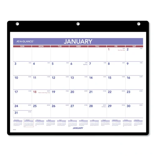 AT-A-GLANCE Monthly DeskWall Calendar with Plastic Backboard and Bonus Pages, 11 x 8, WhiteVioletRed Sheets, 12-Month (Jan-Dec) 2025 (AAGSK800)