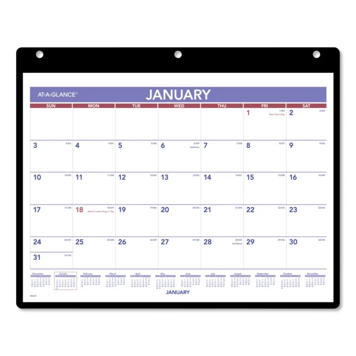 AT-A-GLANCE Monthly DeskWall Calendar with Plastic Backboard and Bonus Pages, 11 x 8, WhiteVioletRed Sheets, 12-Month (Jan-Dec) 2025 (AAGSK800)