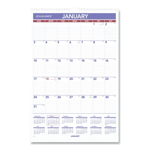 AT-A-GLANCE Monthly Wall Calendar with Ruled Daily Blocks, 15.5 x 22.75, White Sheets, 12-Month (Jan to Dec) 2025 (AAGPM328)