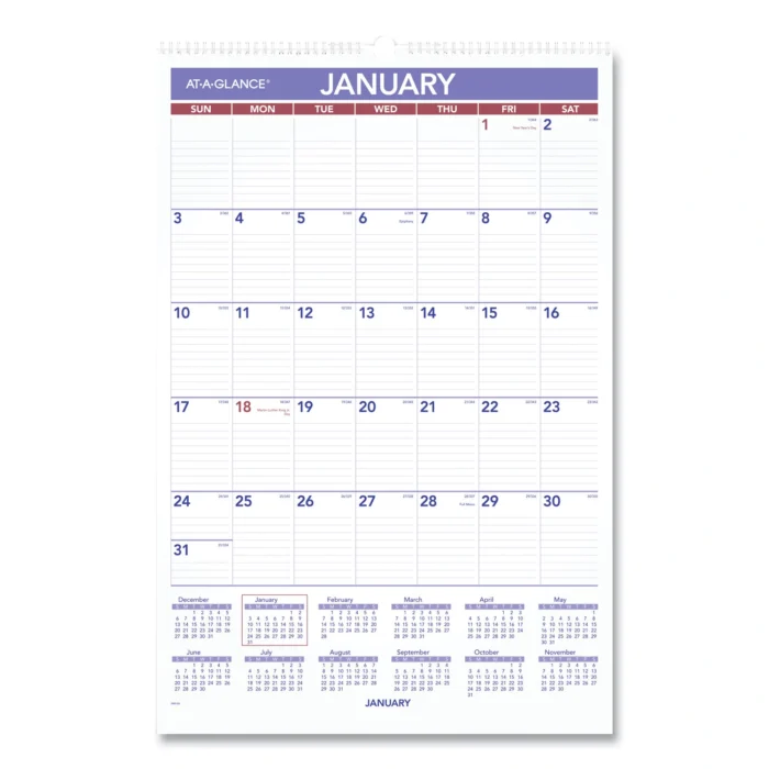 AT-A-GLANCE Monthly Wall Calendar with Ruled Daily Blocks, 15.5 x 22.75, White Sheets, 12-Month (Jan to Dec) 2025 (AAGPM328)