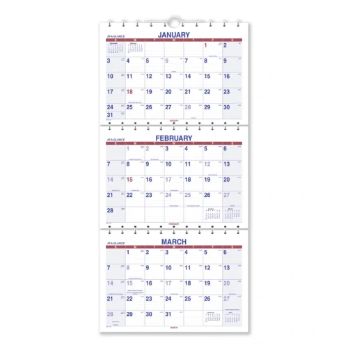 AT-A-GLANCE Move-A-Page Three-Month Wall Calendar, 12 x 27, WhiteRedBlue Sheets, 15-Month Dec 2024 to Feb 2026 (AAGPMLF1128)