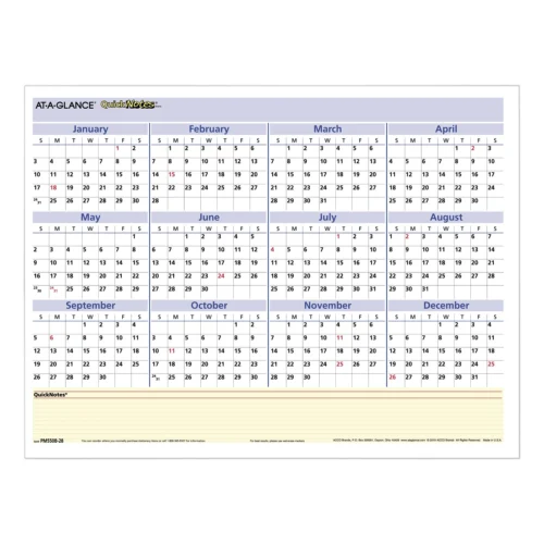 AT-A-GLANCE QuickNotes Mini Erasable Wall Planner, 16 x 12, WhiteBlueYellow Sheets, 12-Month (Jan to Dec) 2025 (AAGPM550B28)