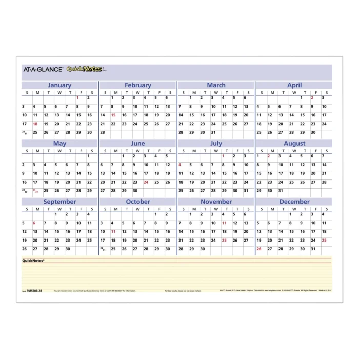 AT-A-GLANCE QuickNotes Mini Erasable Wall Planner, 16 x 12, WhiteBlueYellow Sheets, 12-Month (Jan to Dec) 2025 (AAGPM550B28)