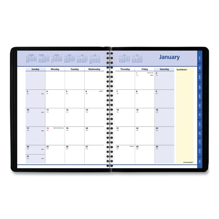 AT-A-GLANCE QuickNotes Monthly Planner, 8.75 x 7, Black Cover, 12-Month (Jan to Dec) 2025 (AAG760805)