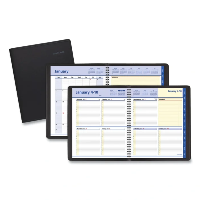 AT-A-GLANCE QuickNotes Weekly Block Format Appointment Book, 10 x 8, Black Cover, 12-Month (Jan to Dec) 2025 (AAG760105)