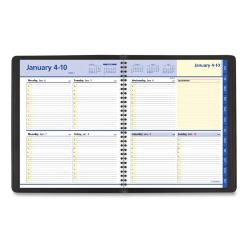 AT-A-GLANCE QuickNotes Weekly Block Format Appointment Book, 10 x 8, Black Cover, 12-Month (Jan to Dec) 2025 (AAG760105)