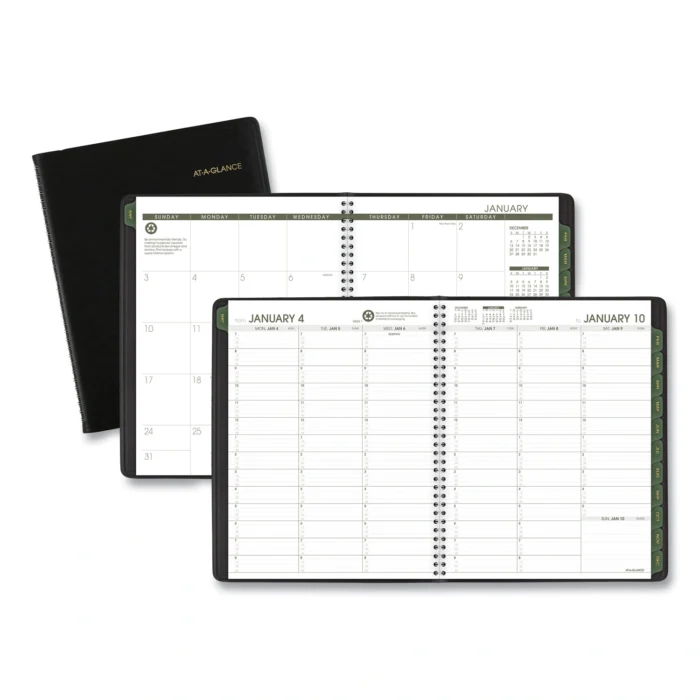 AT-A-GLANCE Recycled Weekly Vertical-Column Format Appointment Book, 11 x 8.25, Black Cover, 12-Month (Jan to Dec) 2025 (AAG70950G05)