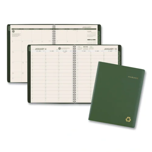 AT-A-GLANCE Recycled Weekly Vertical-Column Format Appointment Book, 11 x 8.25, Green Cover, 12-Month (Jan to Dec) 2025 (AAG70950G60)