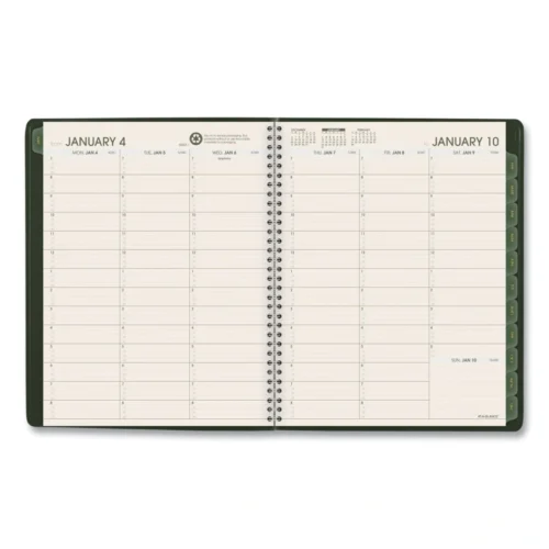 AT-A-GLANCE Recycled Weekly Vertical-Column Format Appointment Book, 11 x 8.25, Green Cover, 12-Month (Jan to Dec) 2025 (AAG70950G60)