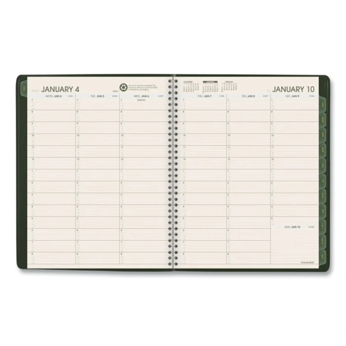 AT-A-GLANCE Recycled Weekly Vertical-Column Format Appointment Book, 11 x 8.25, Green Cover, 12-Month (Jan to Dec) 2025 (AAG70950G60)