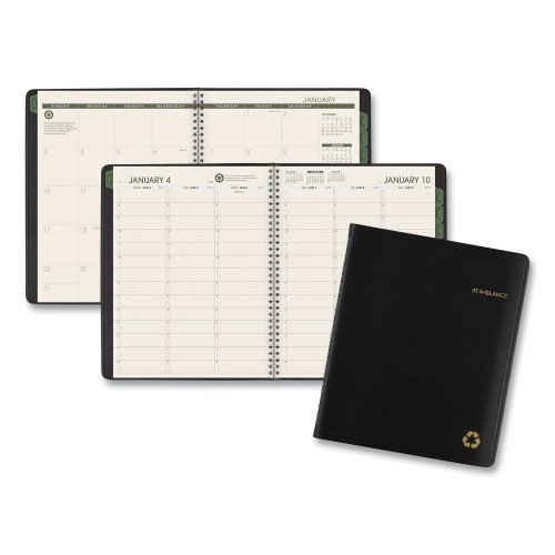 AT-A-GLANCE Recycled Weekly Vertical-Column Format Appointment Book, 8.75 x 7, Black Cover, 12-Month (Jan to Dec) 2025 (AAG70951G05)