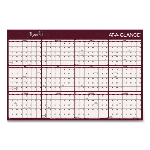 AT-A-GLANCE Reversible Horizontal Erasable Wall Planner, 48 x 32, Assorted Sheet Colors, 12-Month (Jan to Dec) 2025 (AAGA152)