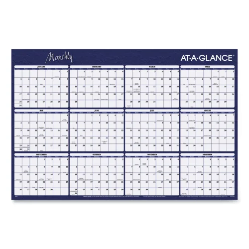 AT-A-GLANCE Reversible Horizontal Erasable Wall Planner, 48 x 32, Assorted Sheet Colors, 12-Month (Jan to Dec) 2025 (AAGA152)