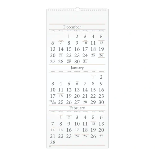 AT-A-GLANCE Three-Month Reference Wall Calendar, 12 x 27, White Sheets, 15-Month Dec 2024 to Feb 2026 (AAGSW11528)