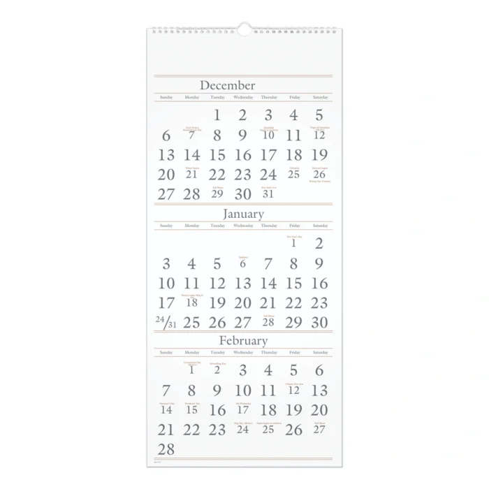 AT-A-GLANCE Three-Month Reference Wall Calendar, 12 x 27, White Sheets, 15-Month Dec 2024 to Feb 2026 (AAGSW11528)