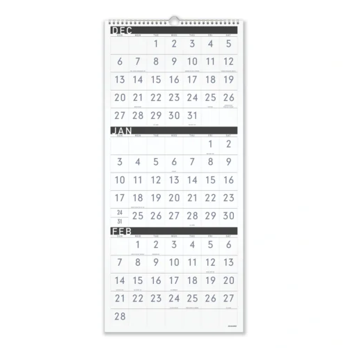 AT-A-GLANCE Three-Month Reference Wall Calendar, Contemporary ArtworkFormatting, 12 x 27, White Sheets, 15-Month Dec 2024 to Feb 2026 (AAGPM11X28)