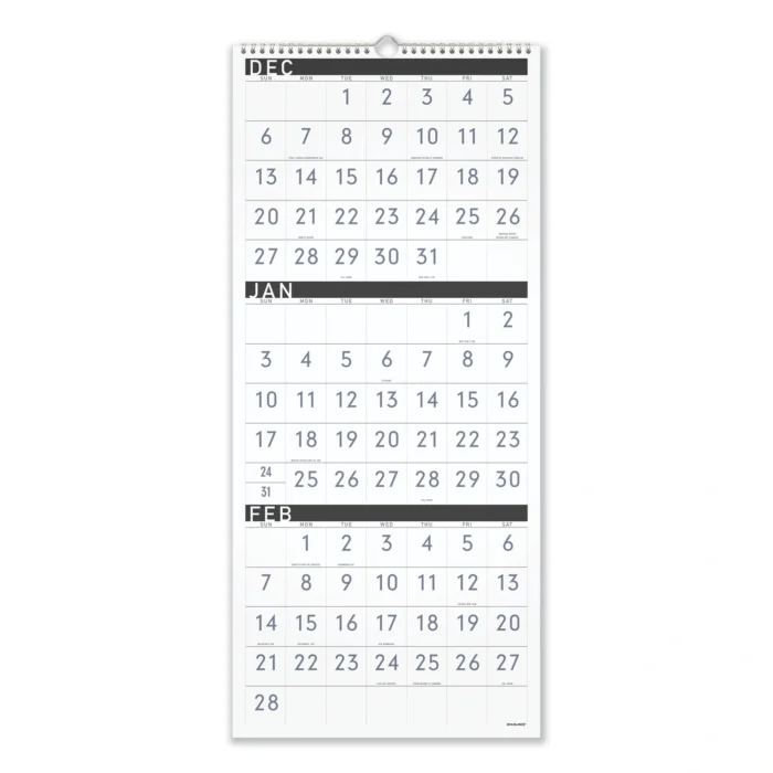 AT-A-GLANCE Three-Month Reference Wall Calendar, Contemporary ArtworkFormatting, 12 x 27, White Sheets, 15-Month Dec 2024 to Feb 2026 (AAGPM11X28)