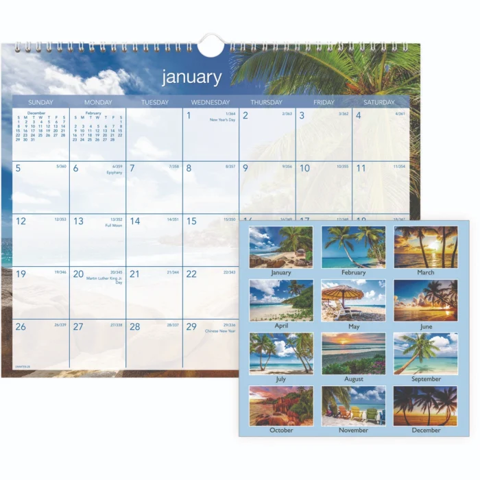 AT-A-GLANCE Tropical Escape Wall Calendar, Tropical Escape Photography, 15 x 12, Pale BlueMulticolor Sheets, 12-Month (Jan to Dec) 2025 (AAGDMWTE828)