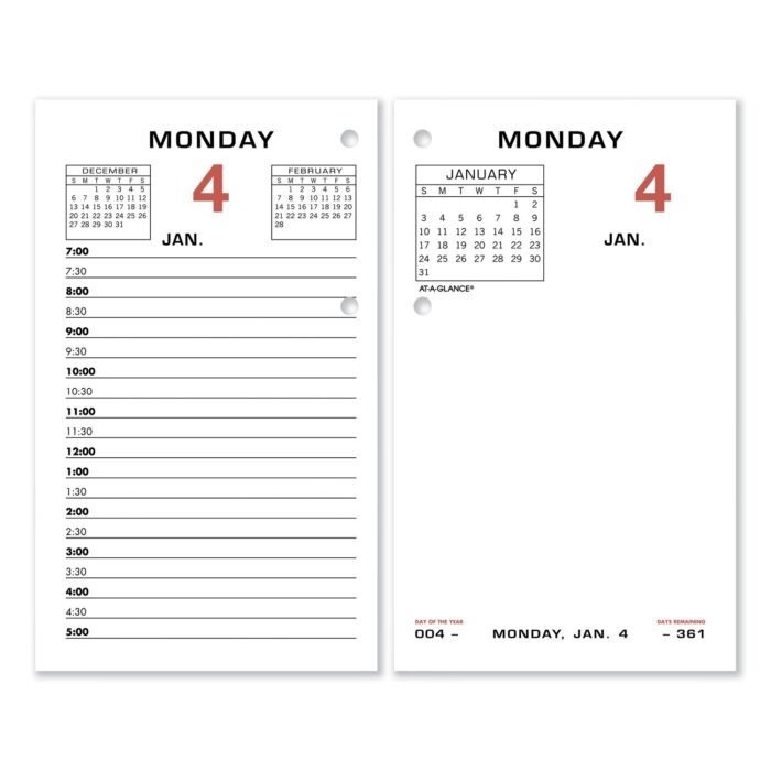 AT-A-GLANCE Two-Color Desk Calendar Refill, 3.5 x 6, White Sheets, 12-Month (Jan to Dec) 2025 (AAGE01750)