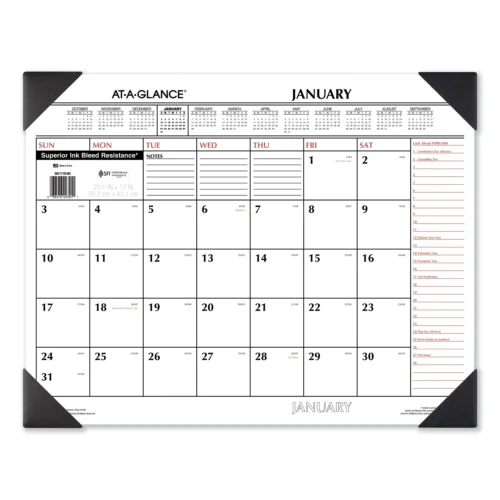 AT-A-GLANCE Two-Color Monthly Desk Pad Calendar, 22 x 17, White Sheets, Black Corners, 12-Month (Jan to Dec) 2025 (AAGSK117000)