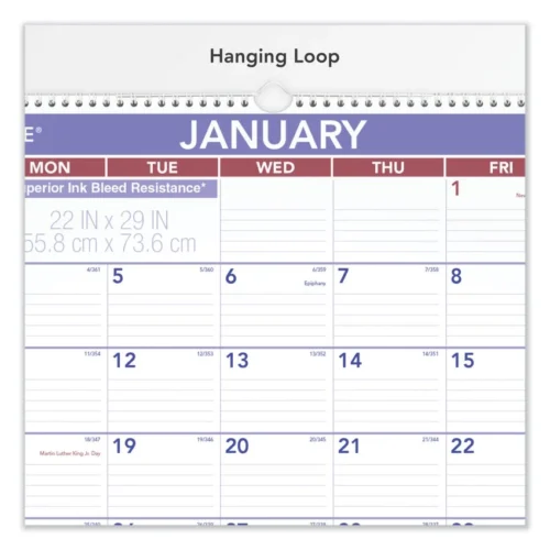 AT-A-GLANCE Two-Month Wall Calendar, 22 x 29, WhiteBlueRed Sheets, 12-Month (Jan to Dec) 2025 (AAGPM928)