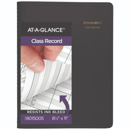 AT-A-GLANCE Undated Class Record Book, Nine to 10 Week Term Two-Page Spread (35 Students), 10.88 x 8.25, Black Cover (AAG8015005)