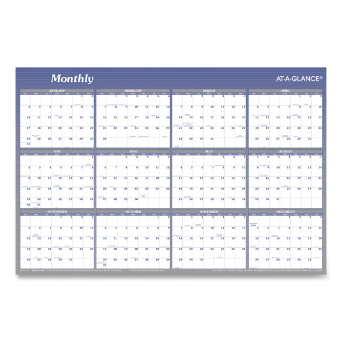 AT-A-GLANCE VerticalHorizontal Erasable QuarterlyMonthly Wall Planner, 24 x 36, WhiteBlue Sheets, 12-Month (Jan to Dec) 2025 (AAGA1102)