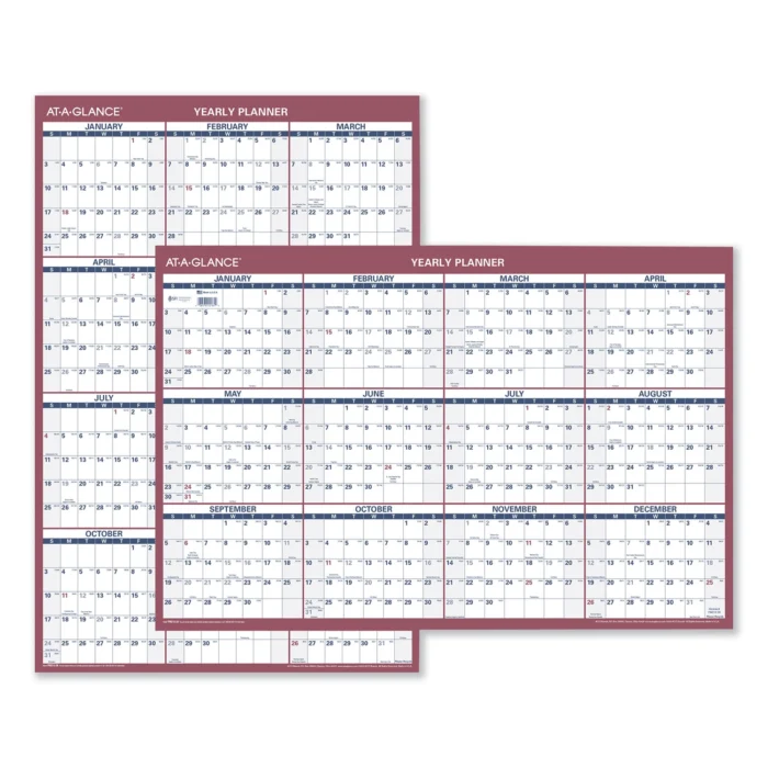 AT-A-GLANCE VerticalHorizontal Wall Calendar, 24 x 36, WhiteBlueRed Sheets, 12-Month (Jan to Dec) 2025 (AAGPM21228)