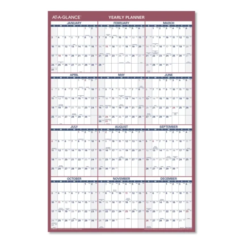 AT-A-GLANCE VerticalHorizontal Wall Calendar, 24 x 36, WhiteBlueRed Sheets, 12-Month (Jan to Dec) 2025 (AAGPM21228)