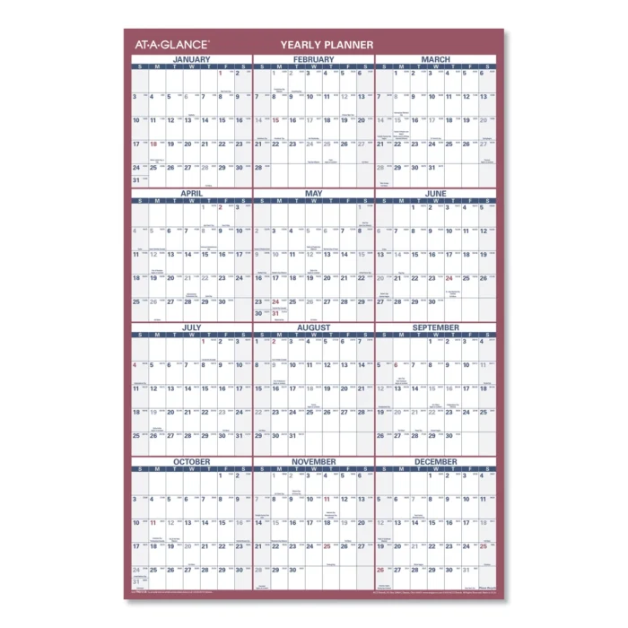 AT-A-GLANCE VerticalHorizontal Wall Calendar, 24 x 36, WhiteBlueRed Sheets, 12-Month (Jan to Dec) 2025 (AAGPM21228)