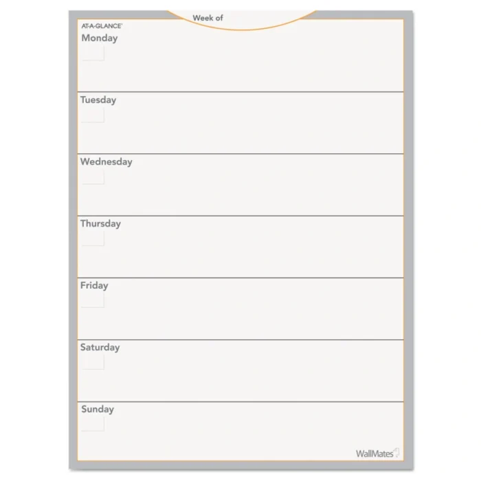 AT-A-GLANCE WallMates Self-Adhesive Dry Erase Weekly Planning Surfaces, 18 x 24, WhiteGrayOrange Sheets, Undated (AAGAW503028)